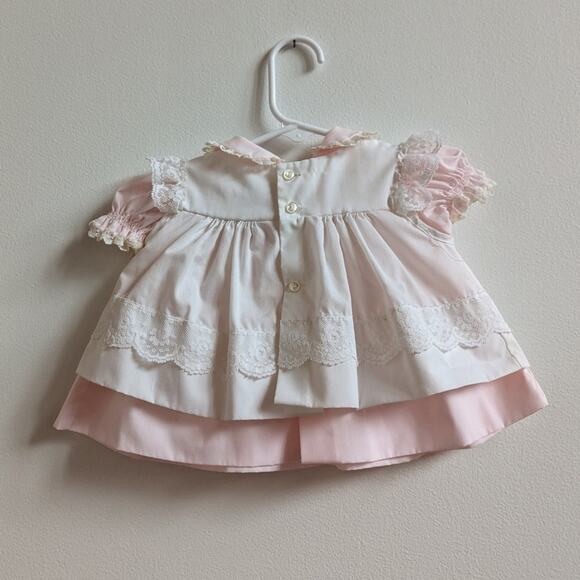 Vtg Bryan Pinafore Dress Baby Girls Sz 0-3m Pink Frilly Lace 80s Spring Easter - Picture 3 of 6